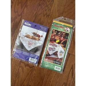 (2) Bucilla Christmas/ Roses & VioletsCross Stitch - #84284 & 45198 Bread Covers